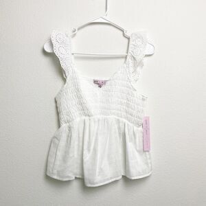 Macy's Junior Girls Eyelet Peplum White Sleeveless Tank Top Size Medium NEW
